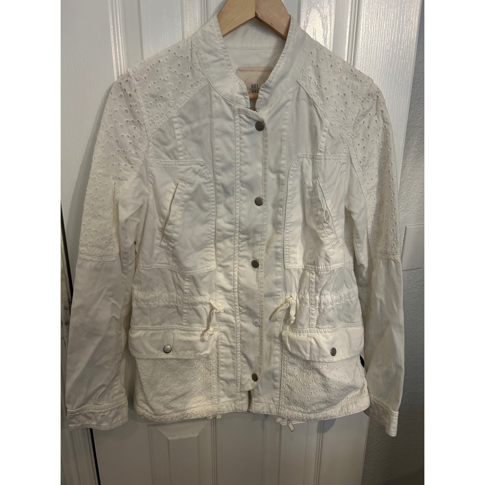 Hei Hei Anthropologie White‎ Eyelet Lace Utility Jacket XS Boho Field Coat